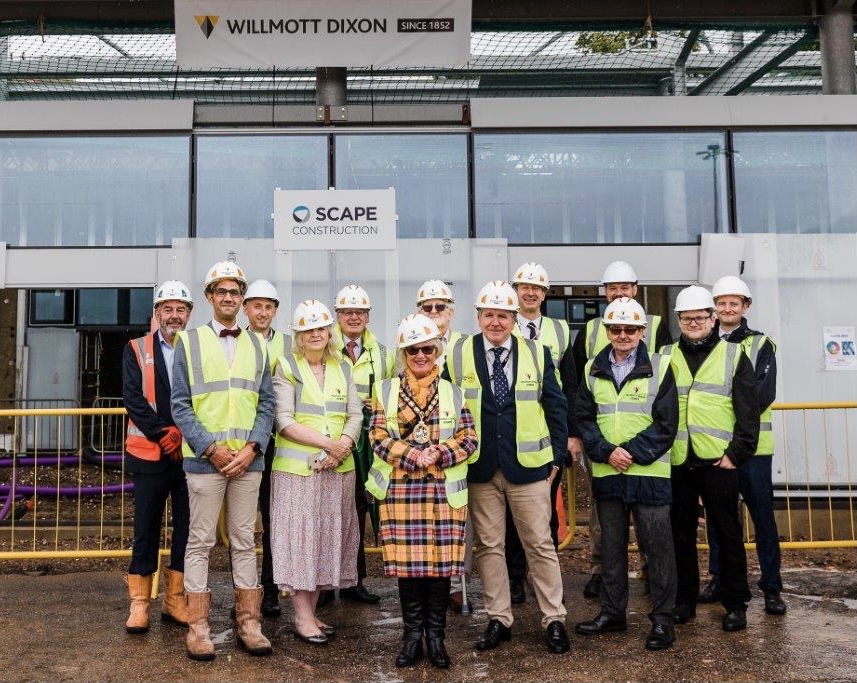 Group outside topping out ceremony